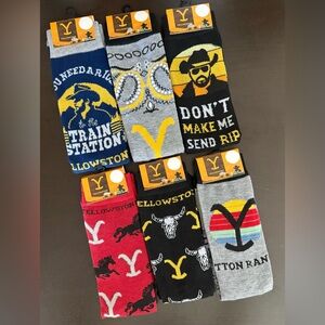 🆕🧦 YELLOWSTONE LIMITED EDITION 6-PIECE CREW SOCK COLLECTION. BRAND NEW.